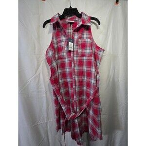 Universal Thread Women's Sleeveless Red Plaid Button Front Shirt Dress L NWT